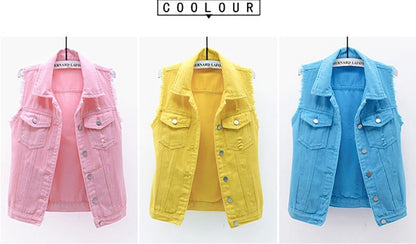 Women Sleeveless Denim Vest Jacket