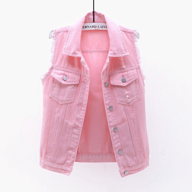Women Sleeveless Denim Vest Jacket