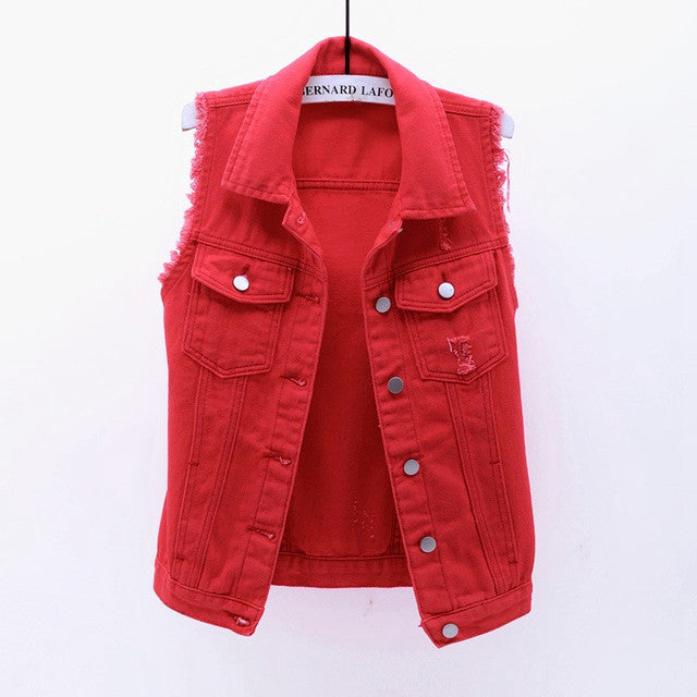 Women Sleeveless Denim Vest Jacket
