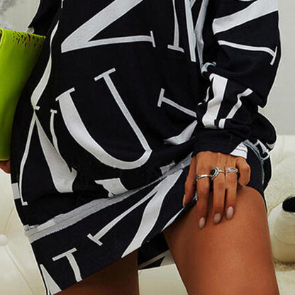 Women Letters Print T Shirt Loose Long Sleeve Dress