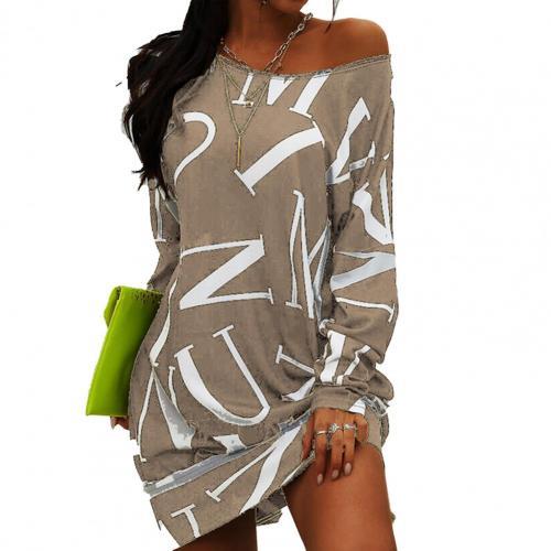 Women Letters Print T Shirt Loose Long Sleeve Dress