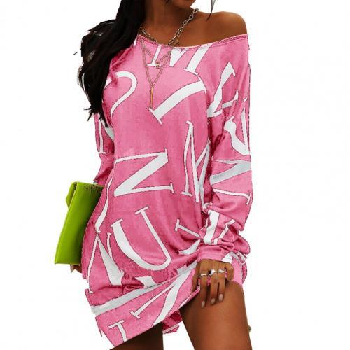 Women Letters Print T Shirt Loose Long Sleeve Dress