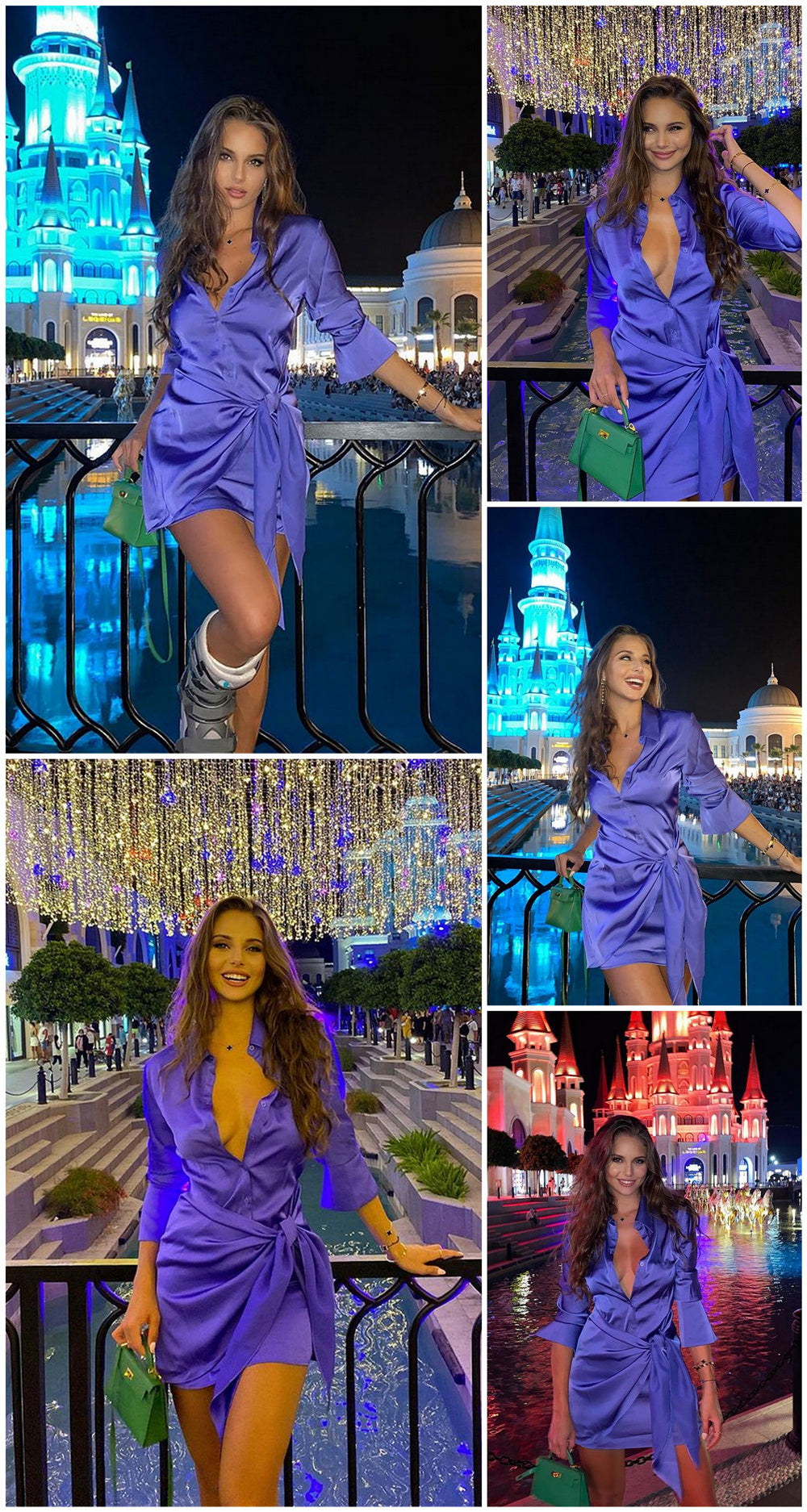 Women Fashion Long Sleeve Bandage Satin Mini Dress