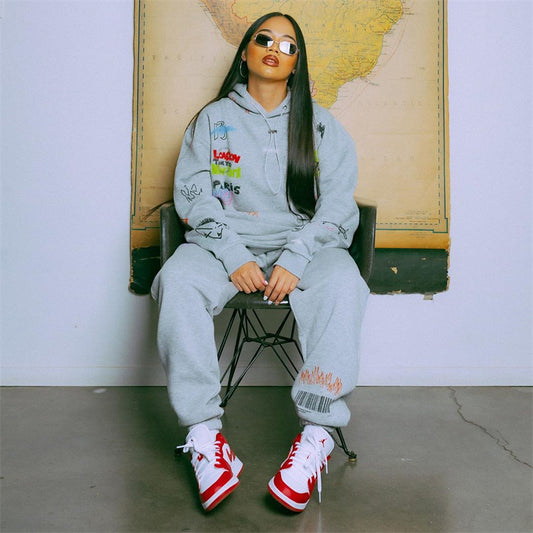 Women Long Sleeve Hoodie Top Sweatpant Set