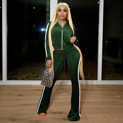 Women Faith Letter Ribbed Knit Two Piece Long Sleeve Shirt Pant Set