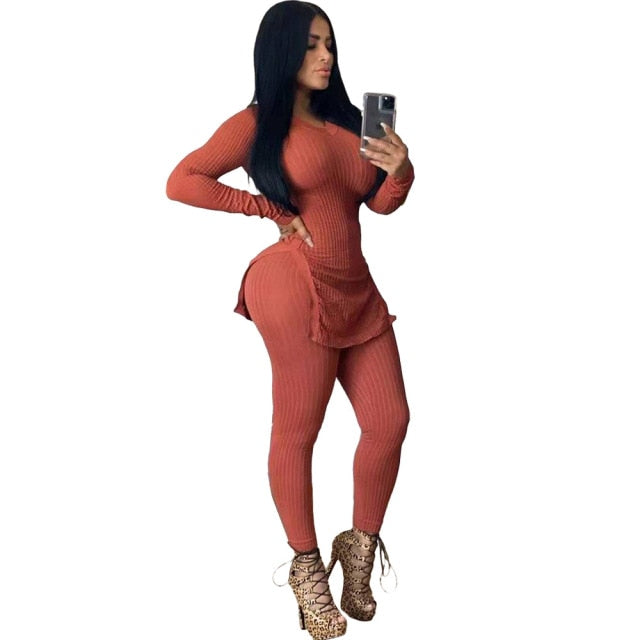 Women Faith Letter Ribbed Knit Two Piece Long Sleeve Shirt Pant Set