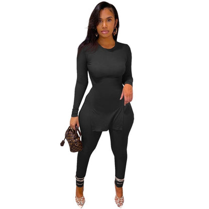 Women Faith Letter Ribbed Knit Two Piece Long Sleeve Shirt Pant Set