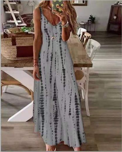 Women Tye Dye Spaghetti Strap Maxi Dress
