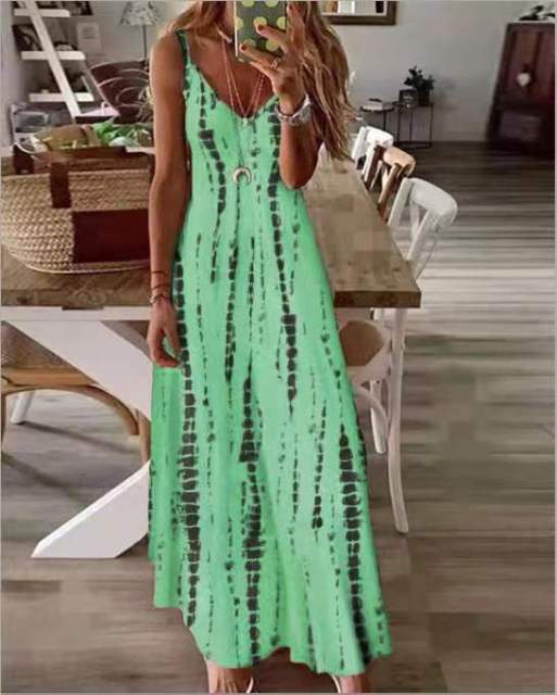 Women Tye Dye Spaghetti Strap Maxi Dress