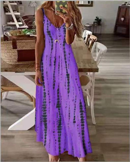 Women Tye Dye Spaghetti Strap Maxi Dress