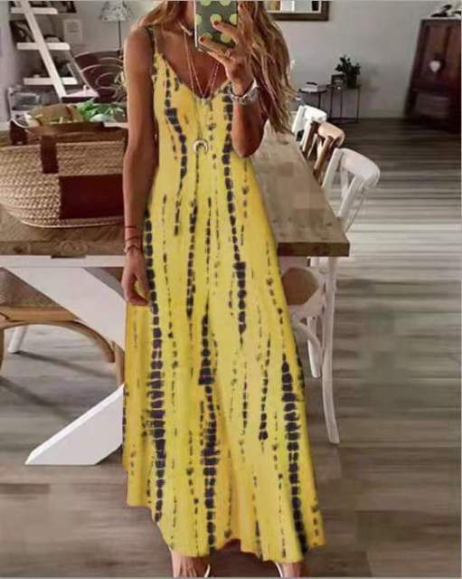 Women Tye Dye Spaghetti Strap Maxi Dress