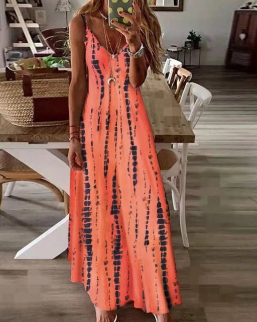 Women Tye Dye Spaghetti Strap Maxi Dress