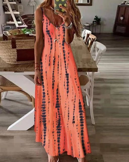 Women Tye Dye Spaghetti Strap Maxi Dress