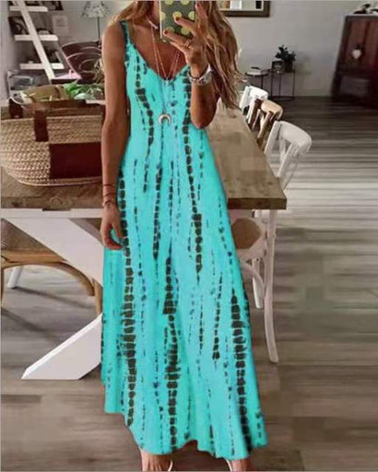 Women Tye Dye Spaghetti Strap Maxi Dress
