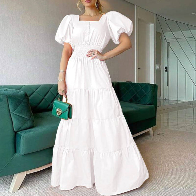 Vintage Puff Sleeve Women Party Maxi Dress