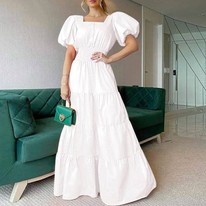 Vintage Puff Sleeve Women Party Maxi Dress
