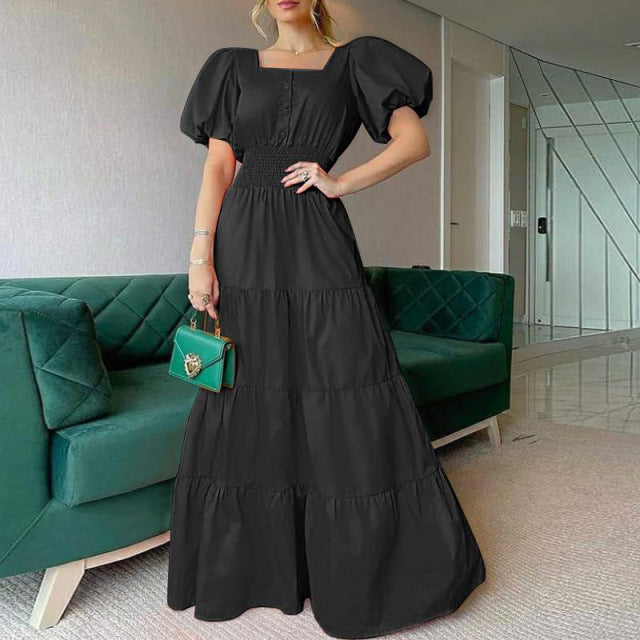 Vintage Puff Sleeve Women Party Maxi Dress
