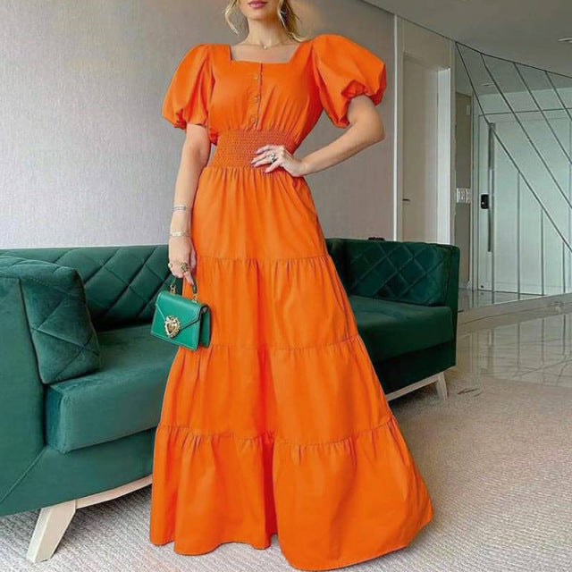 Vintage Puff Sleeve Women Party Maxi Dress