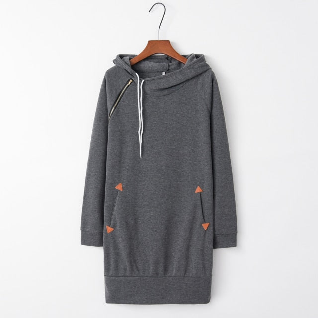 Solid Sweatshirt Pocket Women Drawstring Dress