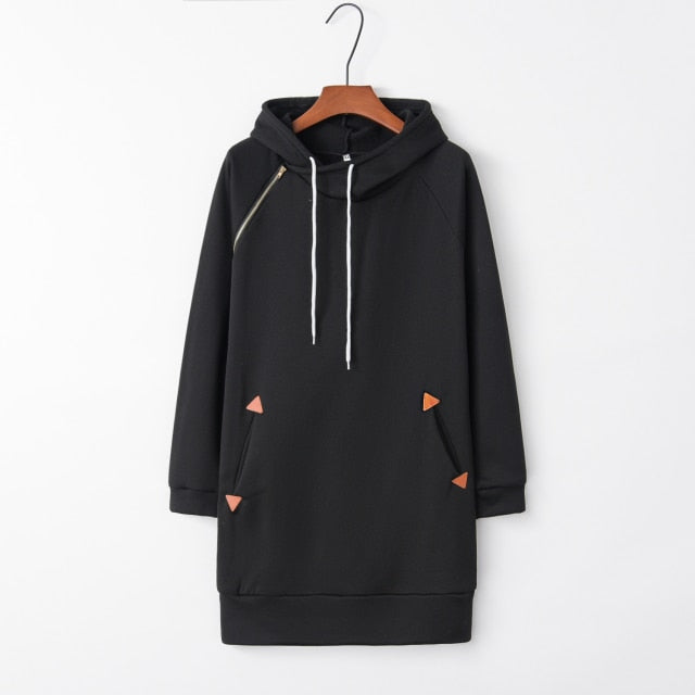Solid Sweatshirt Pocket Women Drawstring Dress