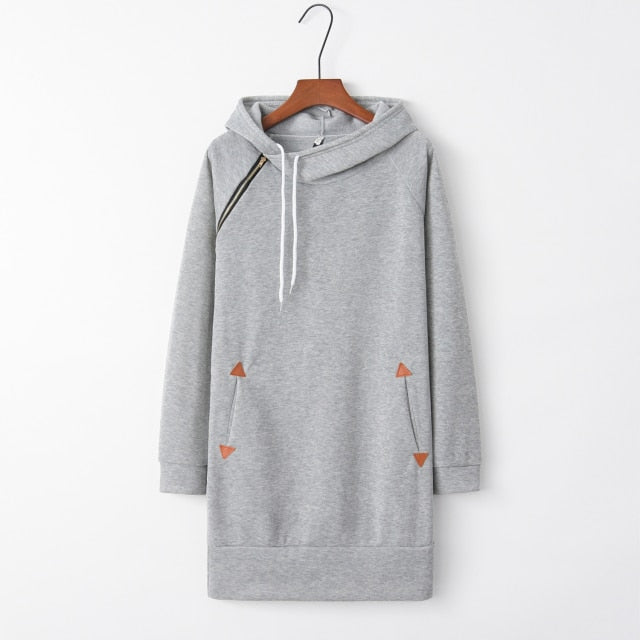 Solid Sweatshirt Pocket Women Drawstring Dress