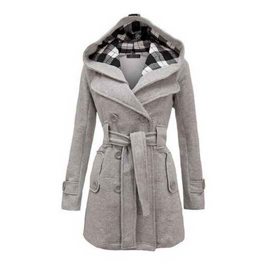 Women Warm Fleece With Belts Double Breasted Solid Casual Coat