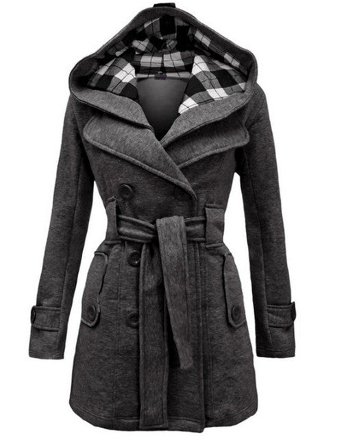 Women Warm Fleece With Belts Double Breasted Solid Casual Coat