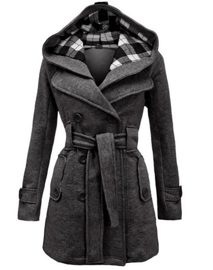 Women Warm Fleece With Belts Double Breasted Solid Casual Coat