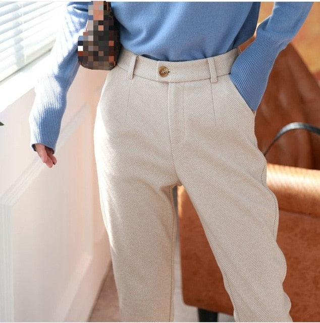 Women Winter High Waisted Casual Suit Pants