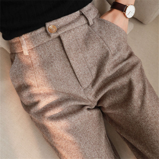 Women Winter High Waisted Casual Suit Pants