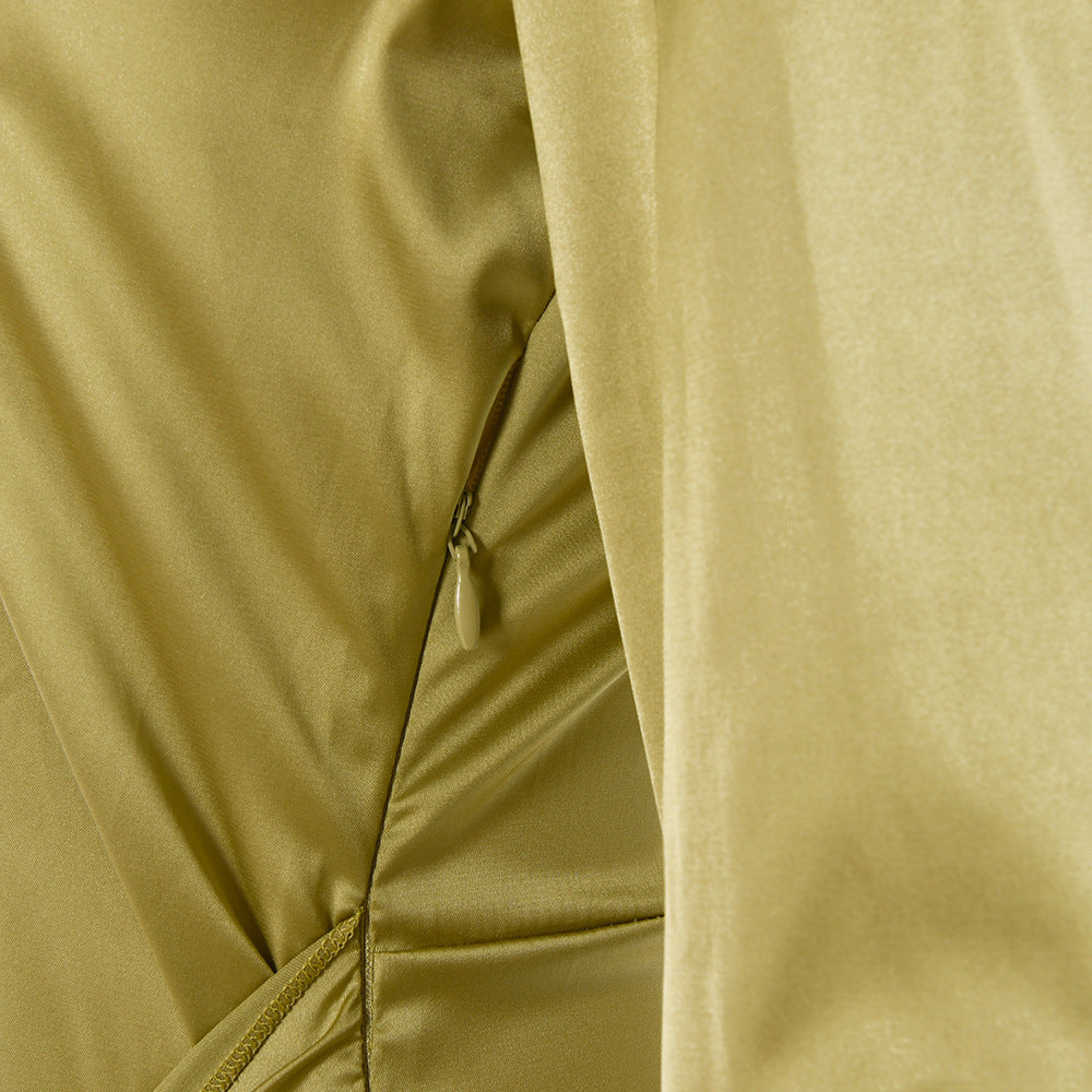 Women Fashion Long Sleeve Bandage Satin Mini Dress