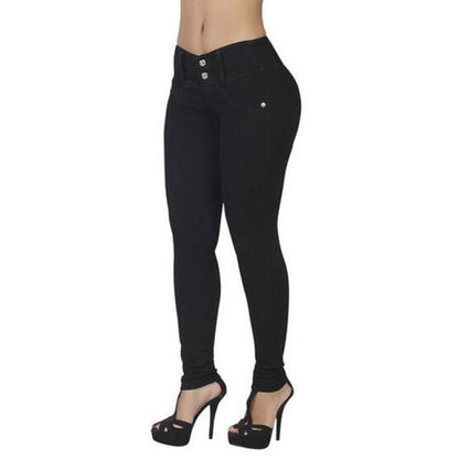 New Mid High Waist Denim Solid Sexy Slim Jeans
