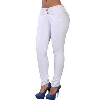 New Mid High Waist Denim Solid Sexy Slim Jeans