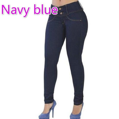 New Mid High Waist Denim Solid Sexy Slim Jeans