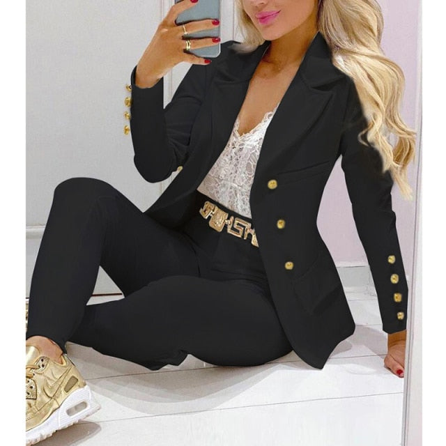 Two Piece Women Blazer Print Suit