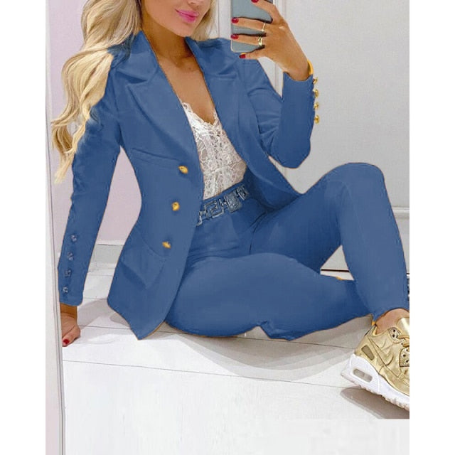 Two Piece Women Blazer Print Suit