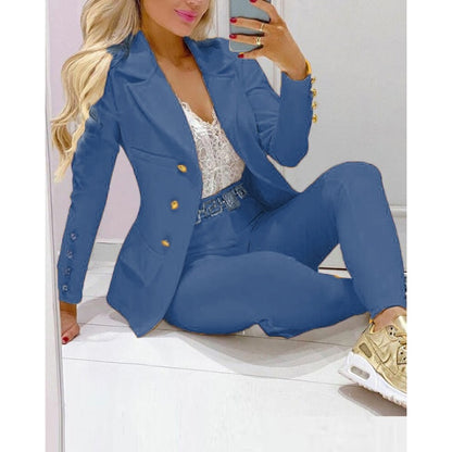 Two Piece Women Blazer Print Suit
