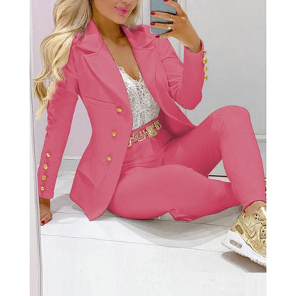 Two Piece Women Blazer Print Suit