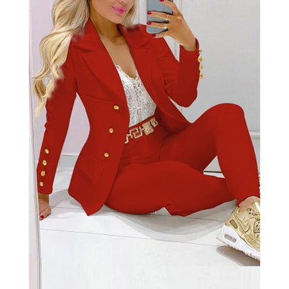 Two Piece Women Blazer Print Suit