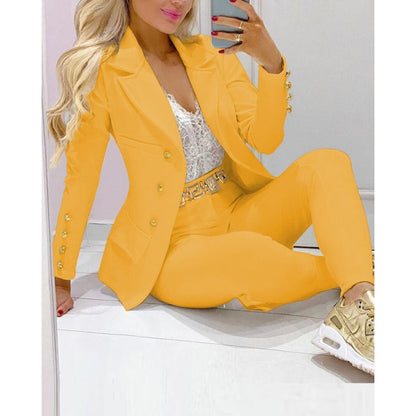 Two Piece Women Blazer Print Suit