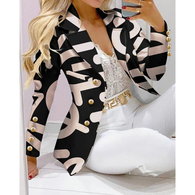 Two Piece Women Blazer Print Suit