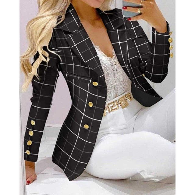Two Piece Women Blazer Print Suit
