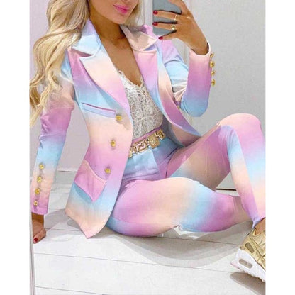Two Piece Women Blazer Print Suit