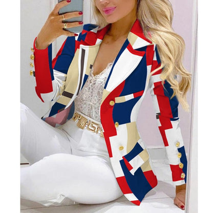 Two Piece Women Blazer Print Suit
