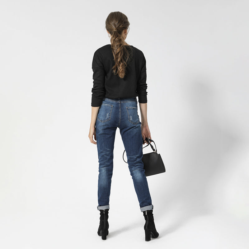 Women Slim-Fit Skinny Leg Denim Pants Dark Wash Mid Waist Jeans