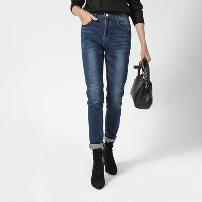 Women Slim-Fit Skinny Leg Denim Pants Dark Wash Mid Waist Jeans