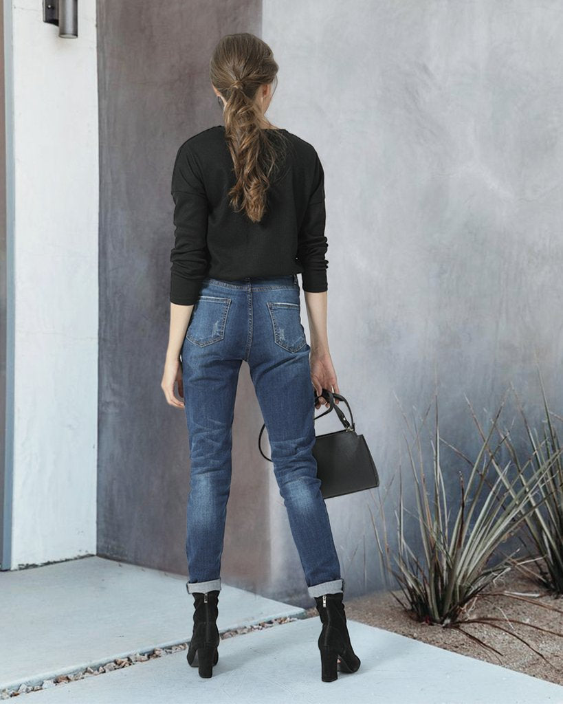 Women Slim-Fit Skinny Leg Denim Pants Dark Wash Mid Waist Jeans