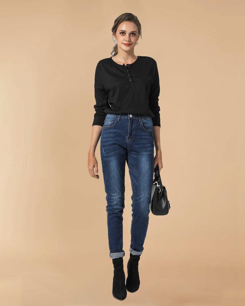 Women Slim-Fit Skinny Leg Denim Pants Dark Wash Mid Waist Jeans