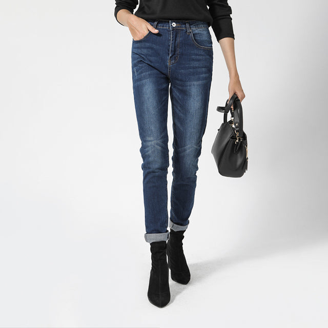 Women Slim-Fit Skinny Leg Denim Pants Dark Wash Mid Waist Jeans
