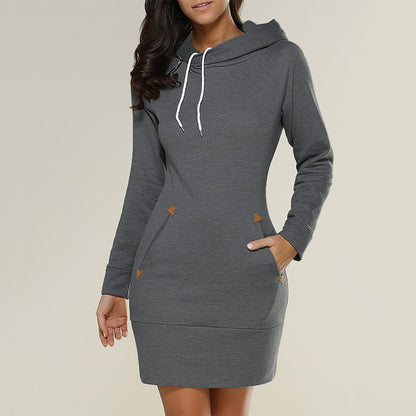 Women Knee-Length Hooded Long Sleeve Dress